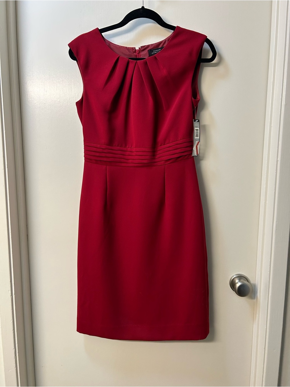 Tahari Sleeveless Pleated Waist Red Sheath Dress